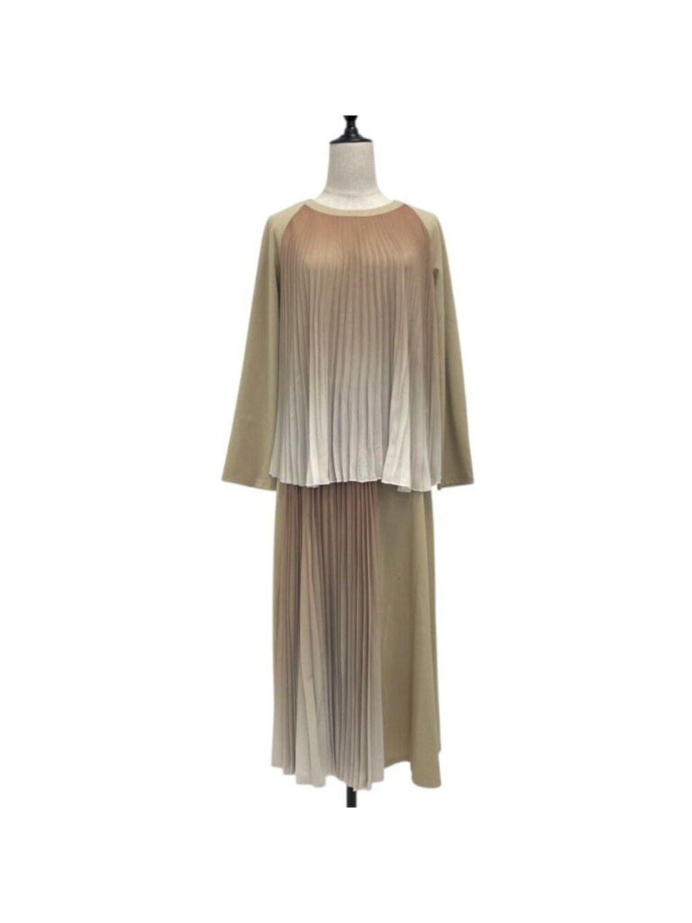 Max Mara Weekend Gradient Pleats Contrast Top Skirt Set Beige Spring Summer M
